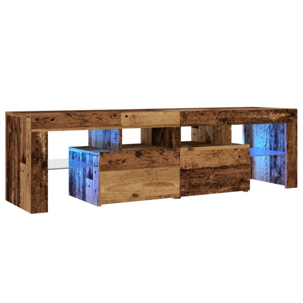 Mueble TV luces LED madera ingeniería envejecida 140x36.5x40 cm M 3