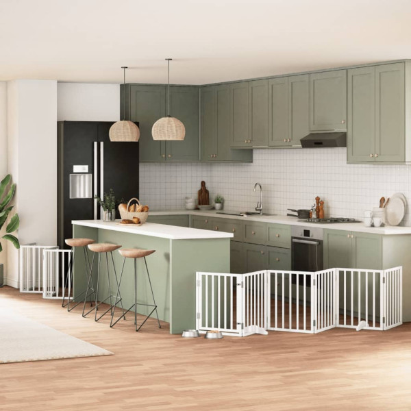 Puerta de perros plegable 15 paneles madera álamo blanca 750 cm D