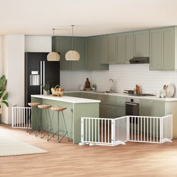 Puerta de perros plegable 10 paneles madera álamo blanca 800 cm D