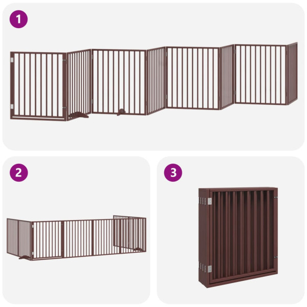 Puerta de perros plegable 8 paneles madera álamo marrón 640 cm M 5