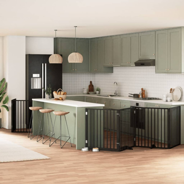 Puerta para perros plegable 6 paneles madera álamo negra 480 cm D