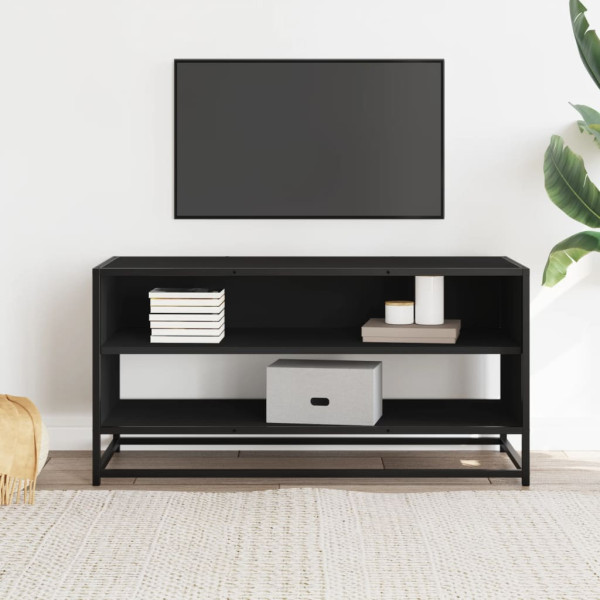 Mueble de TV madera de ingeniería y metal negro 91x40x46 cm M 3