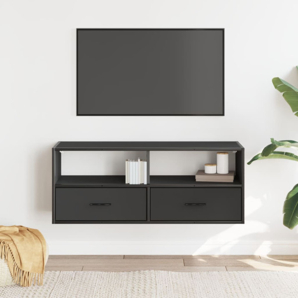 Mueble de TV madera de ingeniería y metal negro 100x31x39.5 cm M 3