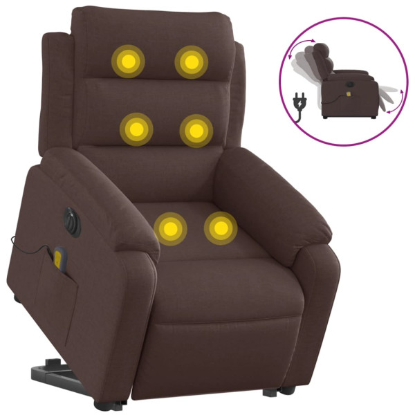Sillón masaje eléctrico reclinable elevable tela marrón oscuro M 2