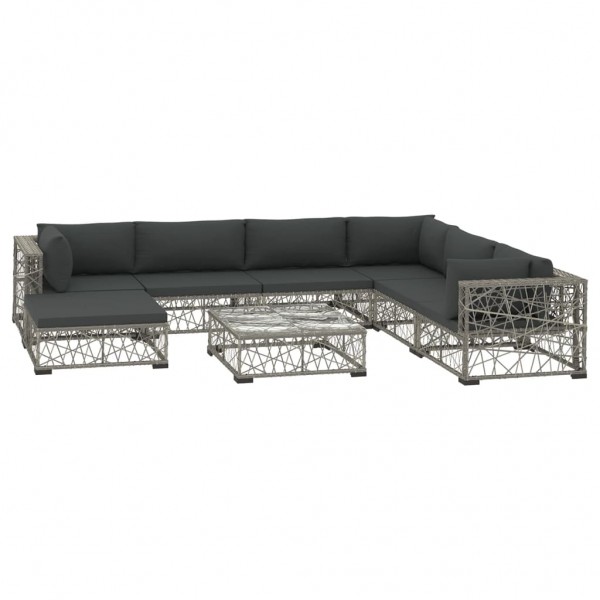 Set de muebles de jardín 8 pzas y cojines ratán sintético gris M 2