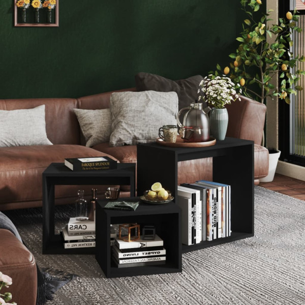 Mesas de encastrar 3 pcs contraplacado preto M 3