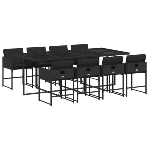 Set de comedor de jardín 9 pzas y cojines ratán sintético negro H