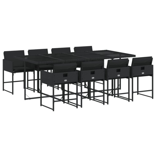 Set de comedor de jardín 9 pzas y cojines ratán sintético negro M 2