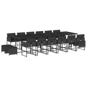 17 pcs conjunto de jantar p/ jardim c/ almofadões vime PE preto H