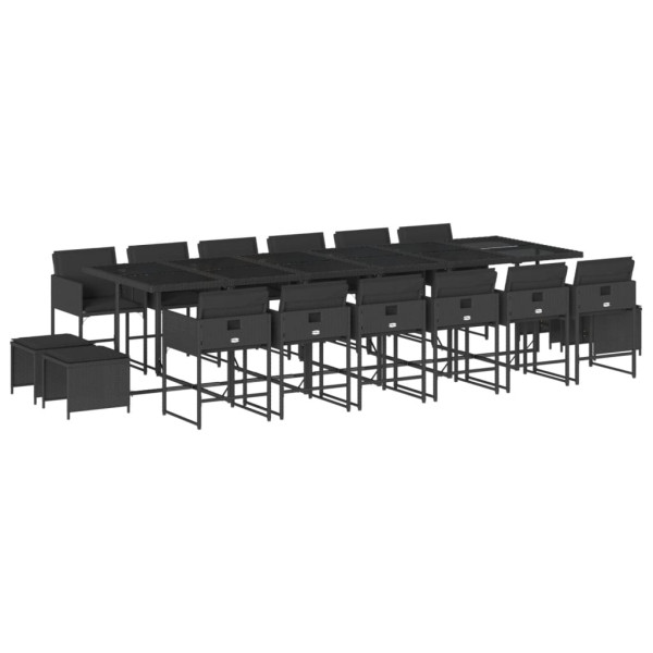 17 pcs conjunto de jantar p/ jardim c/ almofadões vime PE preto M 2