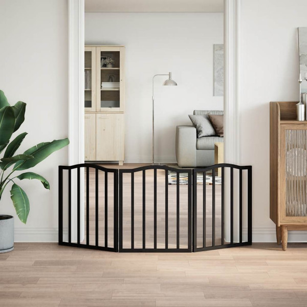 Puerta para perros plegable 3 paneles madera álamo negra 150 cm M 3