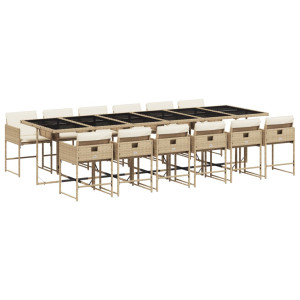 Set comedor de jardín con cojines 13 pzas ratán sintético beige H