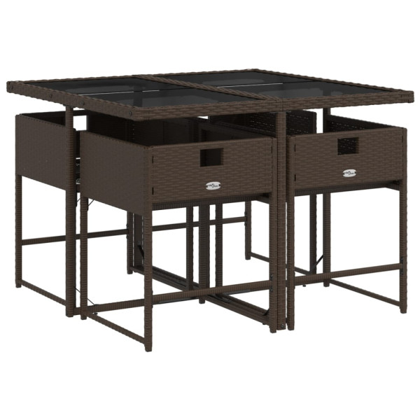 Set comedor de jardín 5 piezas y cojines ratán sintético marrón M 3