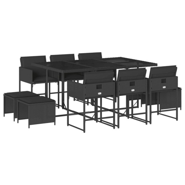 Set de comedor jardín 11 pzas con cojines ratán sintético negro M 2
