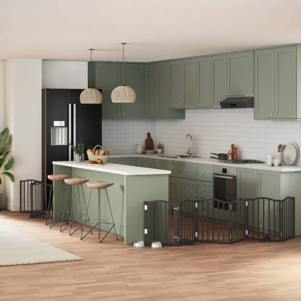 Puerta para perros plegable 9 paneles madera álamo negra 450 cm D