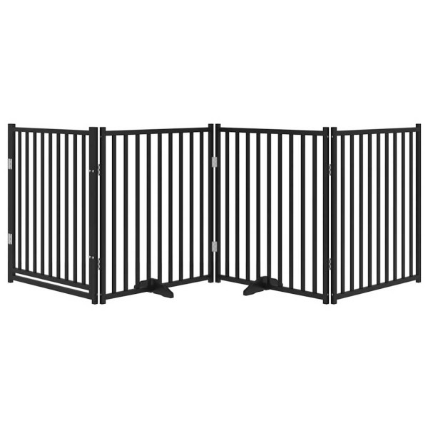 Dobrável cães porta 4 painéis preto fir madeira 320 cm M 3