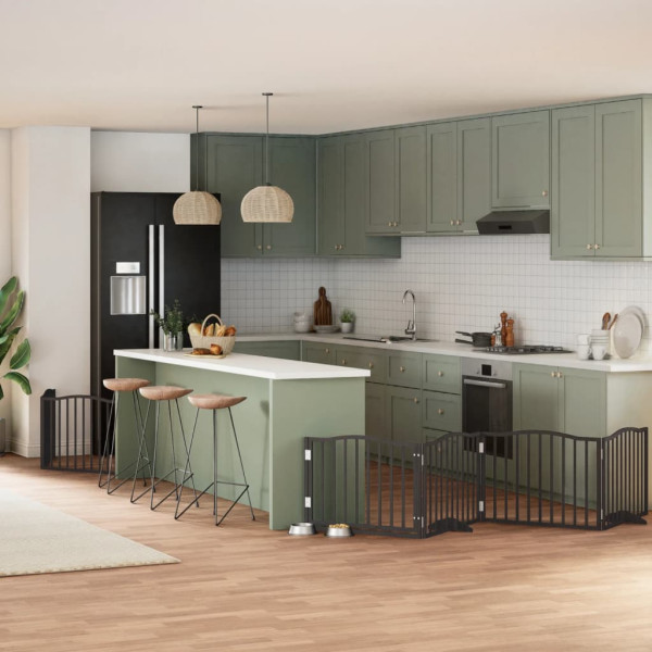 Puerta de perros plegable 8 paneles madera álamo negra 640 cm D