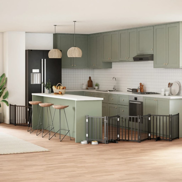 Puerta para perros plegable 9 paneles madera álamo negra 450 cm D