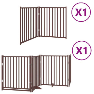 Puerta de perros plegable 6 paneles madera álamo marrón 480 cm H