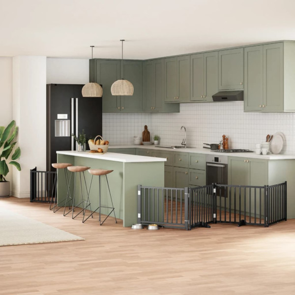 Puerta para perros plegable 6 paneles madera álamo negra 480 cm D
