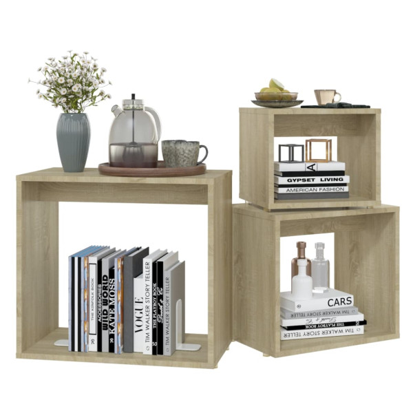 Mesas de encastrar 3 pcs contraplacado carvalho sonoma M 4