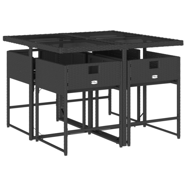 5 pcs conjunto de jantar p/ jardim c/ almofadões vime PE preto M 3