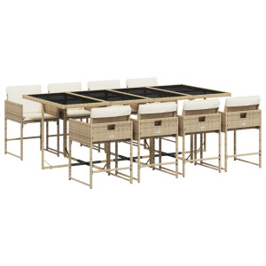 Set comedor de jardín 9 pzas con cojines ratán sintético beige H