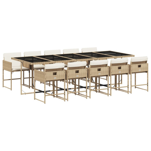 Set comedor de jardín 11 pzas con cojines ratán sintético beige M 2