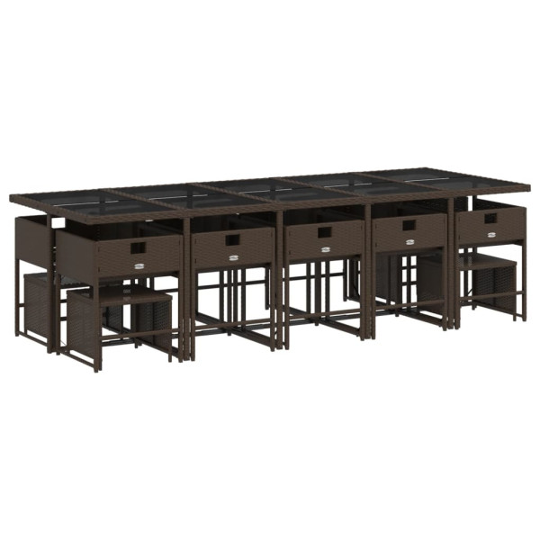 Set comedor de jardín y cojines 15 pzas ratán sintético marrón M 3