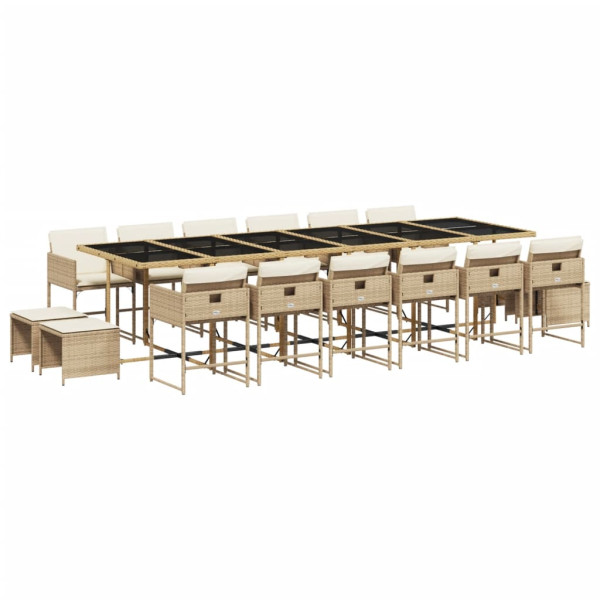 Set comedor de jardín 17 pzas con cojines ratán sintético beige M 2