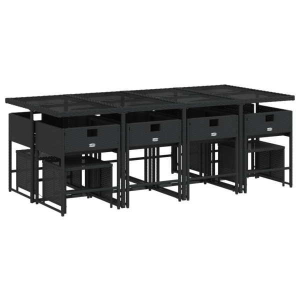 Set comedor de jardín con cojines 13 pzas ratán sintético negro M 3