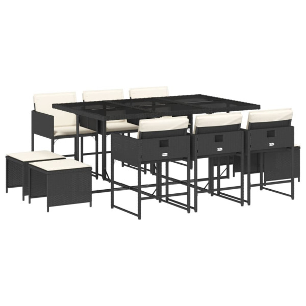Set de comedor jardín 11 pzas con cojines ratán sintético negro M 2