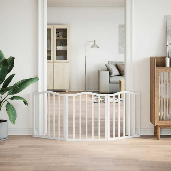 Puerta para perros plegable 3 paneles madera álamo blanca 150cm M 3
