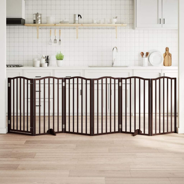 Puerta para perros plegable 6 paneles álamo marrón roble 300 cm D