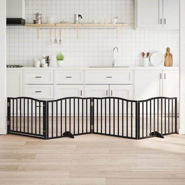 Puerta para perros plegable 4 paneles madera álamo negra 320 cm D