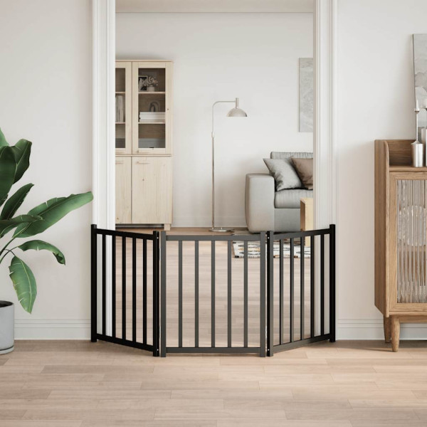 Puerta de perros plegable 3 paneles madera abeto negro 150 cm M 3
