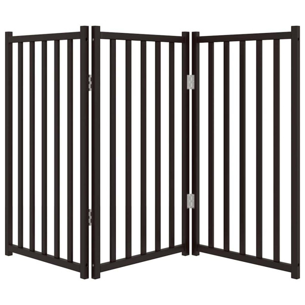 Puerta de perros plegable 3 paneles madera abeto negro 150 cm M 4