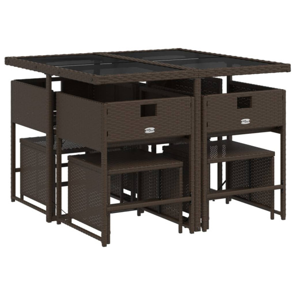 Set comedor para jardín 9 pzas y cojines ratán sintético marrón M 3