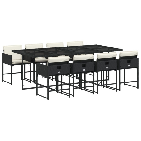 Set de comedor de jardín 9 pzas y cojines ratán sintético negro M 2