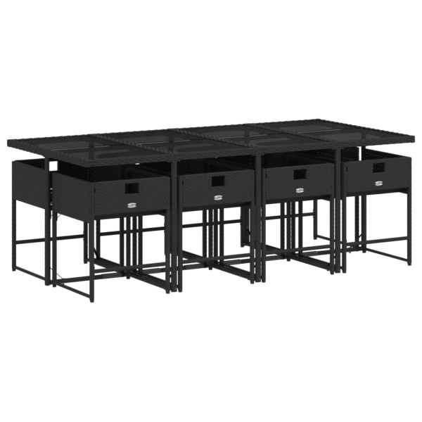 Set de comedor de jardín 9 pzas y cojines ratán sintético negro M 3