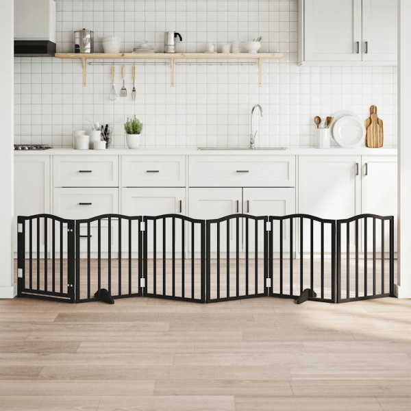 Puerta para perros plegable 6 paneles madera álamo negra 300 cm D