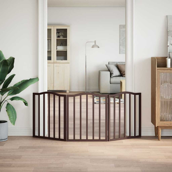 Puerta para perros plegable 3 paneles álamo marrón roble 150 cm M 3
