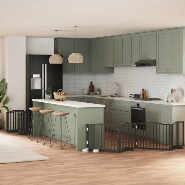 Puerta de perros plegable 12 paneles madera álamo negra 960 cm D