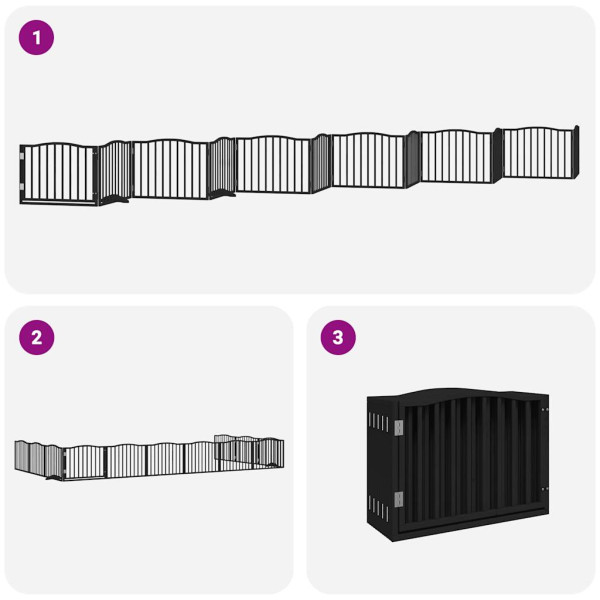 Puerta de perros plegable 12 paneles madera álamo negra 960 cm M 5