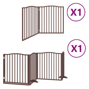 Puerta de perros plegable 6 paneles madera álamo marrón 480 cm H