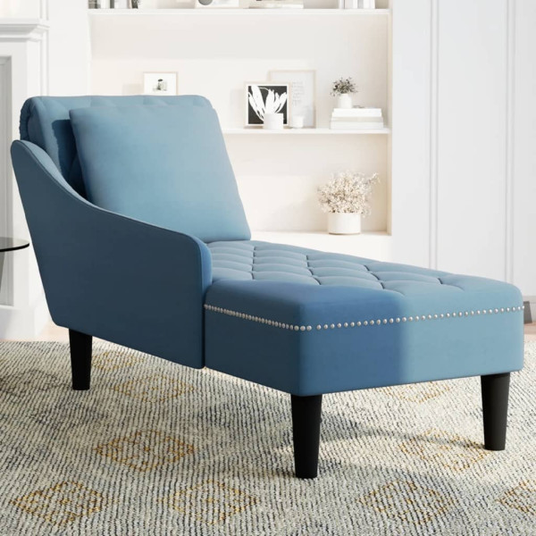 Chaise lounge c/ almofada/apoio de braços direito veludo azul M 3