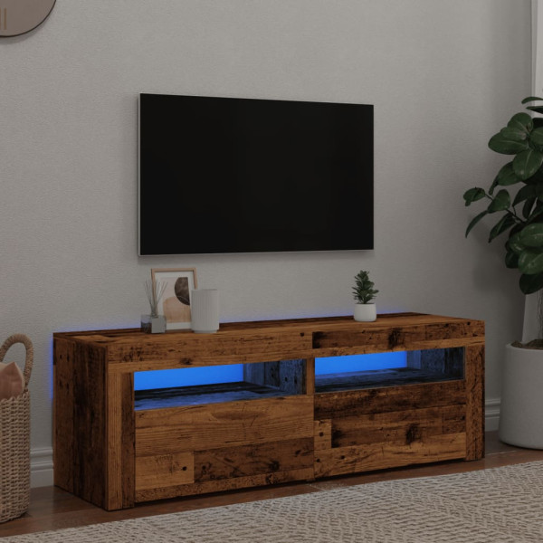 Mueble TV luces LED madera ingeniería envejecida 120x35x40 cm M 4