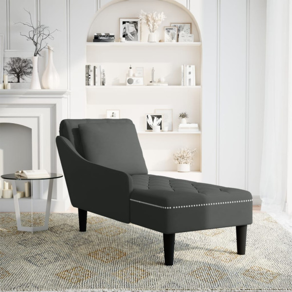 Chaise lounge c/ almofada/apoio de braços direito veludo preto M 2