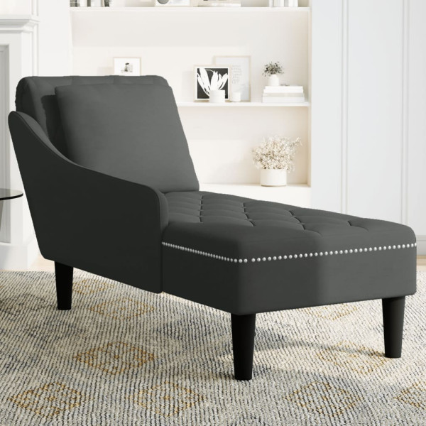 Chaise lounge c/ almofada/apoio de braços direito veludo preto M 3