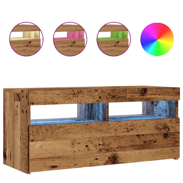 Mueble TV luces LED madera ingeniería envejecida 90x35x40 cm M 2